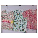 APPEARS NEW - Landau & Med Couture Medical Scrub Top Bundle - Holiday and Floral Patterns (Size XS) 3 Pack