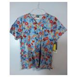 APPEARS NEW - Fundamentals, ScrubZone & WS Gear Scrub Top Collection - Floral and Geometric Prints (Size Small) 3 Pack