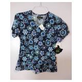 APPEARS NEW - Peaches Floral Print Medical Scrub Top Collection (Size XS) 3 Pack