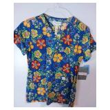 APPEARS NEW - Peaches Floral Print Medical Scrub Top Collection (Size XS) 3 Pack