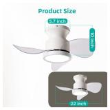 Roomratv Ceiling Fans with Lights 22 inch Quiet Ceiling Fan Large Airflow Remote Control 3 Color Temperature for Bedroom Kitchen Dining Room Patioï¼Whiteï¼ - Retail: $59