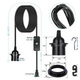 Plug in Pendant Light Cord Kit - 16Ft Light Socket with Cord E26/E27 ESocket Rings, 4 Pack, Black Retail $26.88