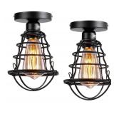 Vintage Semi Flush Mount Ceiling Light, Industrial Black Metal Cage  2 Pack, E26 Base, UL Listed Retail $23.99