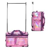 Fanwoli 23\' Dance Bag with Garment Rack | Prism-Glowing Collection | Waterproof Iridescent Fabric | Ideal Competition Duffle Bag for Dancer Cheerleader Little Princess | Laser Purple - Retail: $155