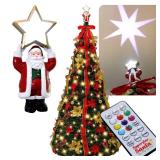 Superstar Santa Pop-Up Christmas Tree, 7FT, Pre-Lit w/ 200 LED Lights, AS SEEN ON TV, Santa Projects North Star, Opens Instantly, Fully Decorated, 7 Colors, 32 Modes w/Remote, Stores Flat - Retail: $2
