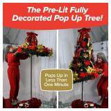 Superstar Santa Pop-Up Christmas Tree, 7FT, Pre-Lit w/ 200 LED Lights, AS SEEN ON TV, Santa Projects North Star, Opens Instantly, Fully Decorated, 7 Colors, 32 Modes w/Remote, Stores Flat - Retail: $2