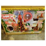 Superstar Santa Pop-Up Christmas Tree, 7FT, Pre-Lit w/ 200 LED Lights, AS SEEN ON TV, Santa Projects North Star, Opens Instantly, Fully Decorated, 7 Colors, 32 Modes w/Remote, Stores Flat - Retail: $2