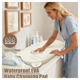 FLEUFAB Baby Changing Pad, EVA Waterproof Non-Slip Changing Table Pad with Adjustable Strap for Dresser Changing Table Nursery, Portable Diaper Changing Pad, Oat - Retail: $44