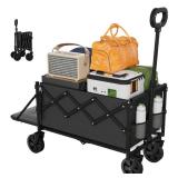 Foldable Wagons Carts, Lightweight Collapsible Portable Utility Shopping Cart with Wheels & Tailgate, Folding Grocery Wagon Cart for Grocery, Camping, Shopping, Beach, Garden, Sports Black - Retail: $