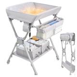 Baby Changing Table, Auto Warmer Portable Folding Changing Table with Wheels, Waterproof Diaper Changing Station with 2 Drawers, Adjustable Height, Baby Changing Station for Infant, Newborn - Retail: 
