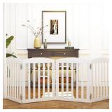 SPIRICH 96\' Extra Wide 28\' Tall Wooden Freestanding Foldable Dog Gate, Pet Gate Indoor, 4 Panels, White - Retail: $88