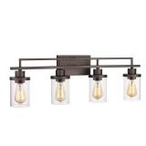 4-Light Vintage Vanity Light - Farmhouse Bathroom Wall Light Fixtures, Oil Rubbed Bronze Finish with Clear Glass, - Retail: $113
