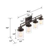4-Light Vintage Vanity Light - Farmhouse Bathroom Wall Light Fixtures, Oil Rubbed Bronze Finish with Clear Glass, - Retail: $113
