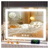Gvnkvn Makeup Vanity Mirror 24\' x 19\' Large LED Makeup Mirror, Desk Mirorr with Lights, Light up Mirror with 10X Magnification and, Dimmable 3 Modes, Touch Control White - Retail: $50