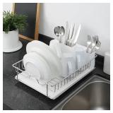 SunnyPoint 304 Stainless Steel Dish Drying Rack with Diatomaceous Earth Drainboard & Removable Utensil Caddy â Rust Resistant Countertop Dish Rack for Kitchen (Silvery-Grey) - Retail: $37