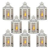 zkee Mini Candle Lantern with Flickering LED, Decorative Hanging Lantern, Indoor Use (Set of 8, Silver) - Retail: $53