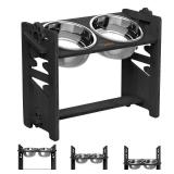 Vantic Elevated Dog Bowls, Adjustable Raised Dog Bowl Stand for Large and XLarge Pet, Sturdy Bamboo Food Feeder with 2 Stainless Steel Dishes, Black - Retail: $50