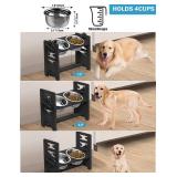 Vantic Elevated Dog Bowls, Adjustable Raised Dog Bowl Stand for Large and XLarge Pet, Sturdy Bamboo Food Feeder with 2 Stainless Steel Dishes, Black - Retail: $50