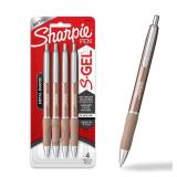 Sharpie S-Gel  Gel Pens  Sleek Metal Barrel  Champagne  Medium Point (0.7mm)  Black Ink  4 Count - Retail: $16