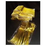 BESTVIP Clear Gold Disposable Dinnerware Set for 100 Guests, Plastic Plates for Party, Wedding, Christmas, Include: Plastic Plates, 100 Gold Silverware, Count Not Verified  - Retail: $80