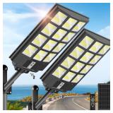 Solar Lights Outdoor Waterproof, 8000W Solar Street Light with Motion Sensor, 7000K Dusk to Dawn Security Flood Lights IP66, Commercial Outdoor Lighting for Parking Lot, Yard, Driveway, Farm(2 Pack) -