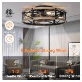 SHLUCE 19\' Farmhouse Caged Flush Mount Ceiling Fan with Light, Rustic Fandelier Bladeless Ceiling Fans with Lights and Remote, Small Low Profile Ceiling Fan with Light for Kitchen, Bedroom - ETL - Re