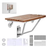 ðð¥ðð§ððð 18 Inch Folding Shower Seat Wall Mounted, Teak Wood Shower Seat with Stainless Steel Bracket & Finish Cap, 420lb Capacity, for Elderly, Disable