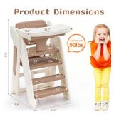 4-in-1 Convertible Toddler Step Stool, Adjustable Height Toddler Tower, Foldable Standing Tower with Safety Fence & Removable Dining Tray, Kids Step Stool for Kitchen Counter Bathroom Sink (Khaki) - R
