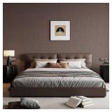 LVSHI 24\'x393\' Brown Grasscloth Peel and Stick Fabric Textured Contact Paper Linen Wallpaper Vintage Matte Frosted Waterproof Luxury Wallpaper for Bedroom Bathroom Kitchen (Dark Brown) - Retail: $40