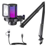 MAONO Gaming USB Microphone, Noise Cancellation Condenser Mic with Mute, Gain, Monitoring, Boom Arm Mic for Streaming, Podcast, Twitch, YouTube, Discord, PC, Computer, PS4, PS5, Mac, GamerWave DGM20S 