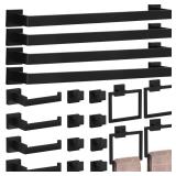 20-Pieces Matte Black Bathroom Accessories Set, 23.6 Inch Bath Towel Bar Set, SUS 304 Stainless Steel Bathroom Hardware Set, Towel Racks for Bathroom Wall Mounted. - Retail: $120