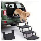 Dog Steps for Car, Truck and SUV - Foldable Pet Stairs for Large Dogs with Non-Slip Rug Surface, Lightweight Dog Ramp Holds Up to 250lbs, 5 Steps (Black Metal Fram, 5 Steps) - Retail: $51