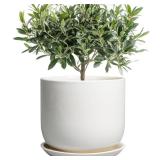 SUNPOTFOR Ceramic Plant Pot - Modern 8 Inch Round Planter for Indoor Outdoor Plants with Drainage Hole and Saucer, Home House Room Office Decor, White - Retail: $37