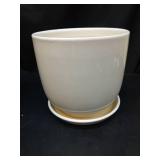 SUNPOTFOR Ceramic Plant Pot - Modern 8 Inch Round Planter for Indoor Outdoor Plants with Drainage Hole and Saucer, Home House Room Office Decor, White - Retail: $37