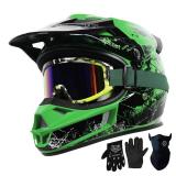 Loyoriwy for Kids 4-16 DOT Certified Full Face Motorcycle Helmet,Youth Dirt Bike & ATV Helmet for Boys & Girls for Motocross, Go-Kart, Electric Dirtbike and Off-Road Riding (Green, L) - Retail: $62