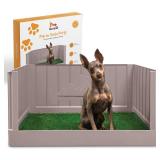 LAZZIPET Pup en Suite Potty - Dog Litter Box, Pee Pad Holder with High Walls, Indoor Dog Potty Tray for Potty Training, Easy to Build Pee Pad Holder with Turf Patch, Dog Grass Pad Reusable with Tray -