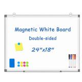 WALGLASS Double-Sided White Board, 24\' x 18\' Dry Erase Board Magnetic Whiteboard for Wall, Hanging Mounted Whiteboard Silver Aluminium Frame for Home, School, Office, Kitchen - Retail: $24
