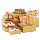 ihomecooker Metal Buffet Risers,6PCS Food Risers for Buffet Table 5in to 10in Display Stand for Catering Dessert Gold Cube Boxes Nesting Risers with Hollow Bottoms - Retail: $43