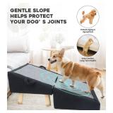Dog Stairs for Small Dogs and Cats â 2-in-1 Dog Ramp for Couch and Low Bed, 16.5'' Foldable Wooden Pet Ramp, Sturdy Multi-Use Split Ottoman Design, Dark Blue - Retail: $86
