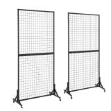 OUDUCK 2 Packs 3' x 6' Grid Wall Panels Standing Wire Grid, Study Display Rack with T-Base Wheels Freestanding Gridwall Panel Tower for Shows, Black - Retail: $165