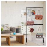 OUDUCK 2 Packs 3' x 6' Grid Wall Panels Standing Wire Grid, Study Display Rack with T-Base Wheels Freestanding Gridwall Panel Tower for Shows, Black - Retail: $165