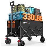 Blomoba Folding Wagon Cart with Wheels, 180L 330LBS Heavy Duty Utility Wagon, Beach Wagon with All-Terrain Wheels, Portable Grocery Wagons for Camping, Shopping, Garden, Sports, Black - Retail: $85