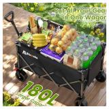 Blomoba Folding Wagon Cart with Wheels, 180L 330LBS Heavy Duty Utility Wagon, Beach Wagon with All-Terrain Wheels, Portable Grocery Wagons for Camping, Shopping, Garden, Sports, Black - Retail: $85