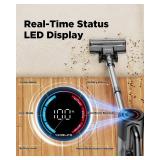 Cordless Vacuum Cleaner, 500W/40KPA Lightweight Stick Vacuum up to 40 mins Runtime, LED Display and Green Headlights, 6-Stages Filtration, Self-Standing Vacuum for Home Hard Floor, Carpet and Pet Hair