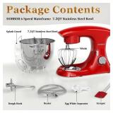 DOBBOR Stand Mixer,7.2-QT 6-Speed Tilt-Head Electric Stand Mixer,Kitchen Electric Mixer with Dough Hook, Wire Whip & Beater,Food Mixer for Baking, Cake and Most Home Cooks (Red) - Retail: $140