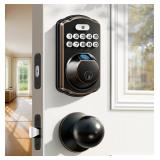 Veise Fingerprint Door Lock with 2 Knobs - Keyless Entry Door Lock with Handle, Electronic Keypad Deadbolt, Smart Front Handle Set, Auto-Locking, Waterproof, Easy Installation, Oil-Rubbed Bronze - Ret