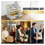 YINGHUA 5 Tier Paper Tray Letter Organizer with Top 6 Adjustable Compartments - Paper Sorter Office Desktop Accessories with Handles for Document,Mail,School Supplies Storage,White - Retail: $27