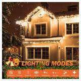 USOKYO Icicle Christmas Lights Outdoor, 480 LED 39FT Icicle String Lights with 96 Drops 8 Modes and Timer, Twinkle Icicle Fairy Lights for House Patio Bedroom Wedding (Warm White) - Retail: $24