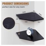 Fun Memories Corner Shelf Wall Mount, Floating Corner Shelves, Set of 2 Corner Wall Shelf Organizer, Rustic Wood Wall Storage Display Shelves for Living Room Bedroom Bathroom Kitchen, Classic Black - 
