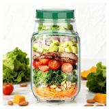 HongzyFirm Side-Opening Salad Mason Jar Leak-Proof Portable Meal Prep Container with Dressing Compartment, Microwave & Dishwasher Safe. Perfect for Home, Office & Travel Lunches. - Retail: $19